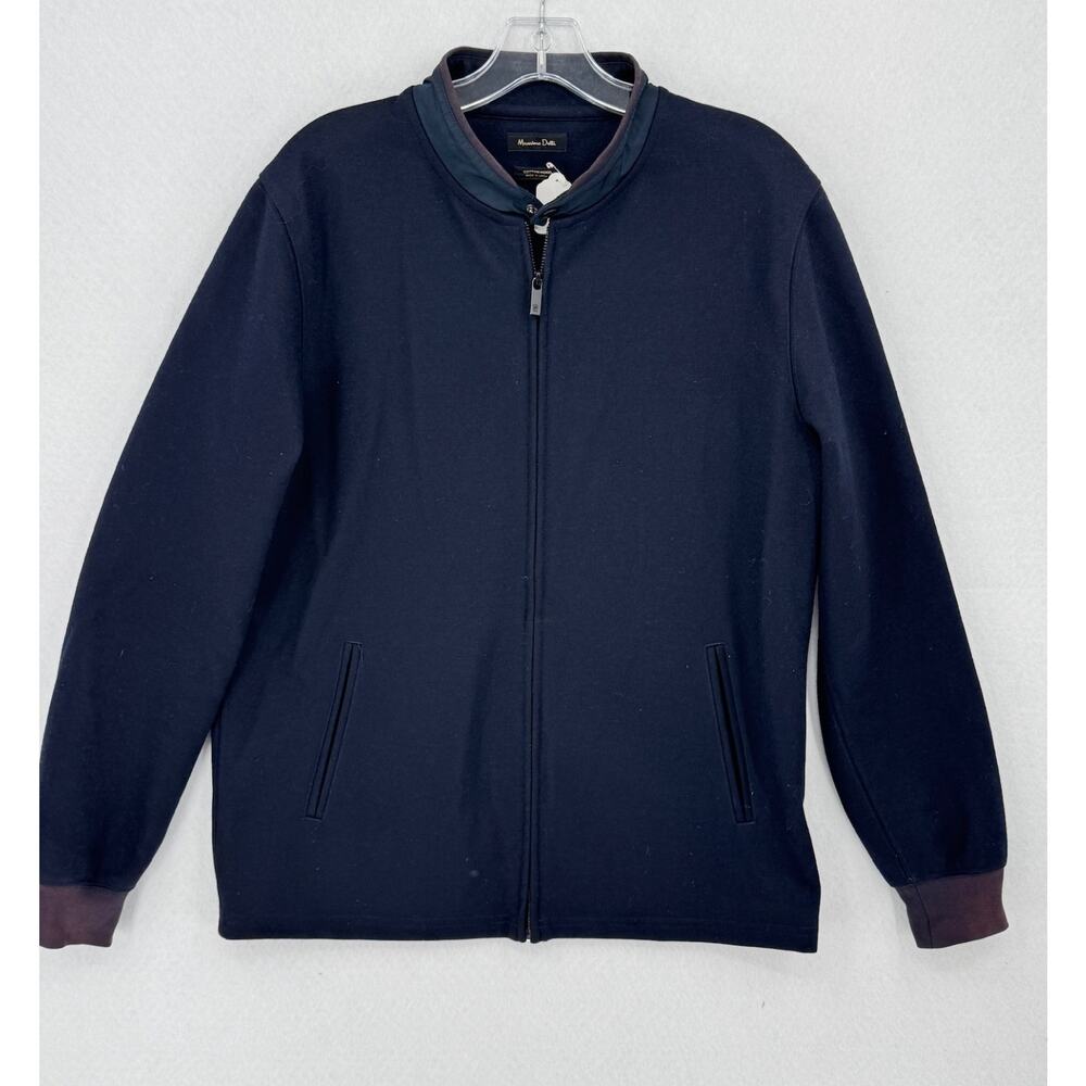 Massimo Dutti Mens Blue Wool Blend Full Zip Bomber Jacket Sz L